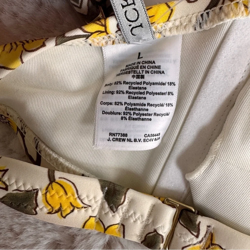 J Crew Yellow O-ring Bandeau Bikini Top in Daffodil Daze Block Print Women Sz L